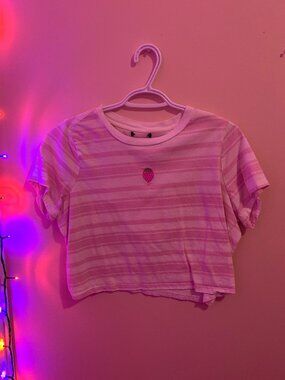 Pink & White Striped Strawberry Crop Top (Hot Topic)